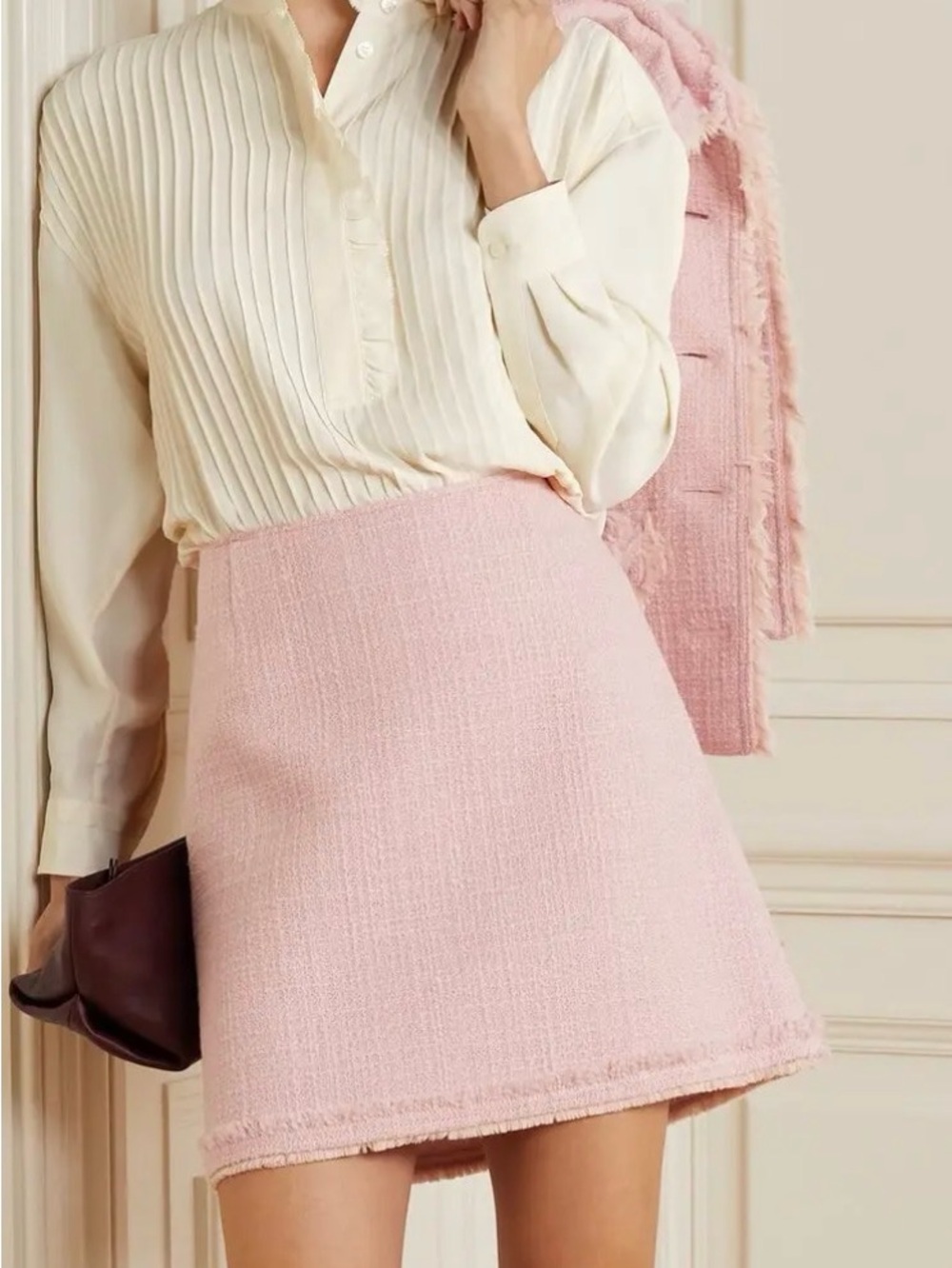 Tory Burch Ivory Pleated Ruffle Mock Neck Long Sleeve Button Blouse Size 14